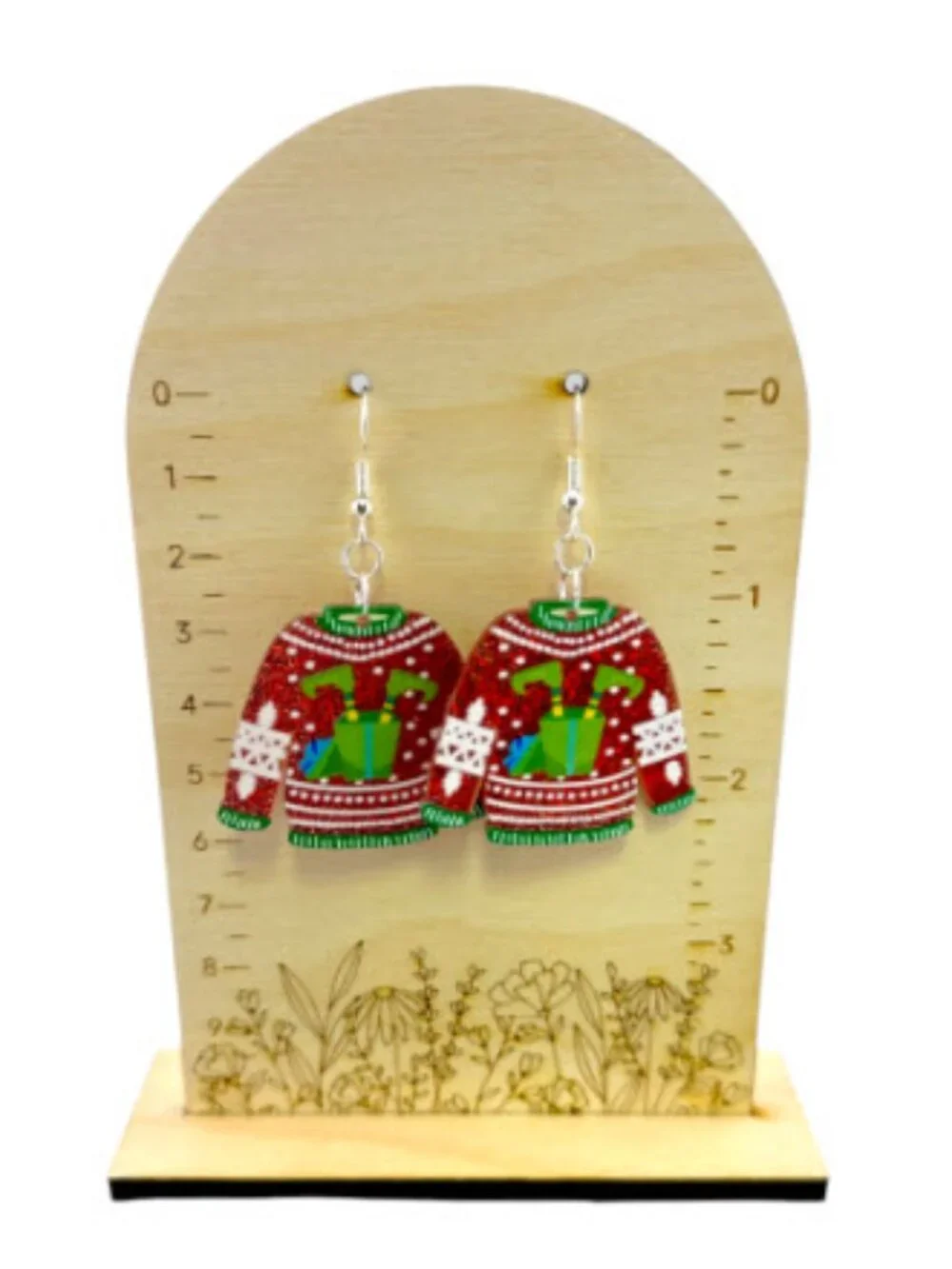 Ugly Elf Sweater Earrings Red Glitter Christmas Holiday Party Dangle Gift